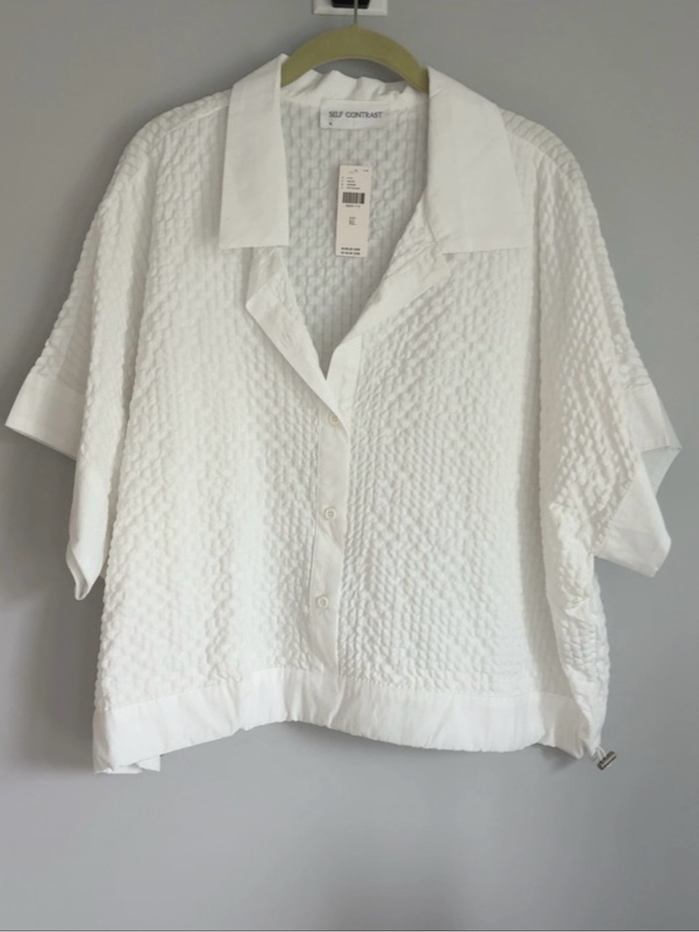 Self Contrast Anthropologie White Textured Short Sleeve Shirt XL NWT